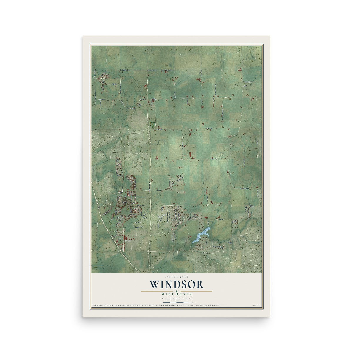 Map of Windsor, Wisconsin, 12 x 18 inch unframed archival matte print