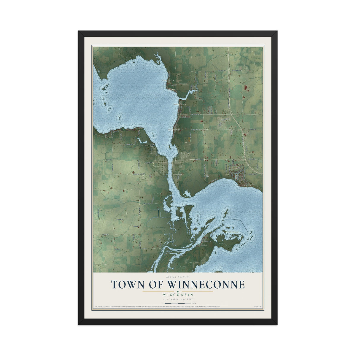 Map of the Town of Winneconne, Wisconsin, 12 x 18 inch print in a black wood frame