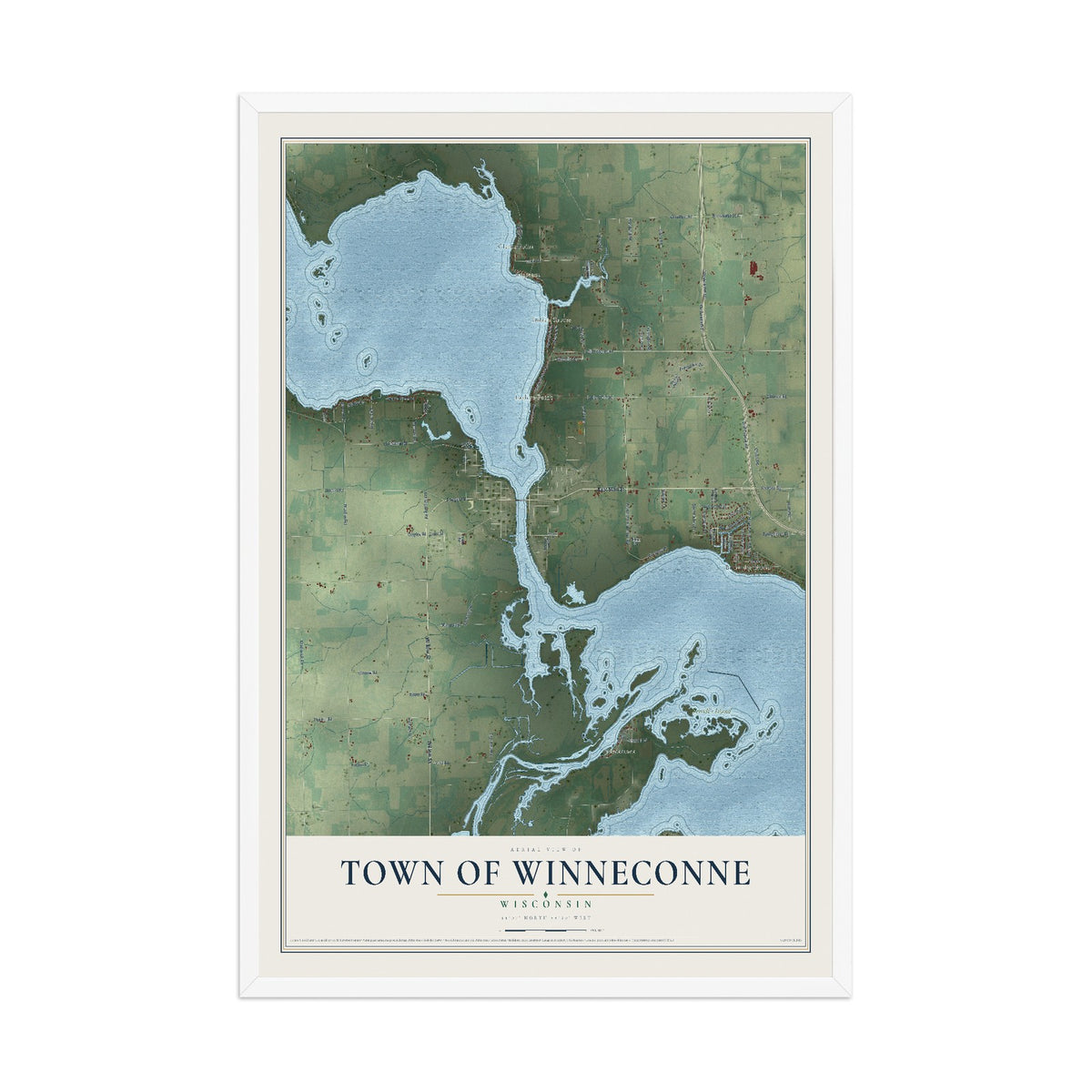 Map of the Town of Winneconne, Wisconsin, 12 x 18 inch print in a white wood frame