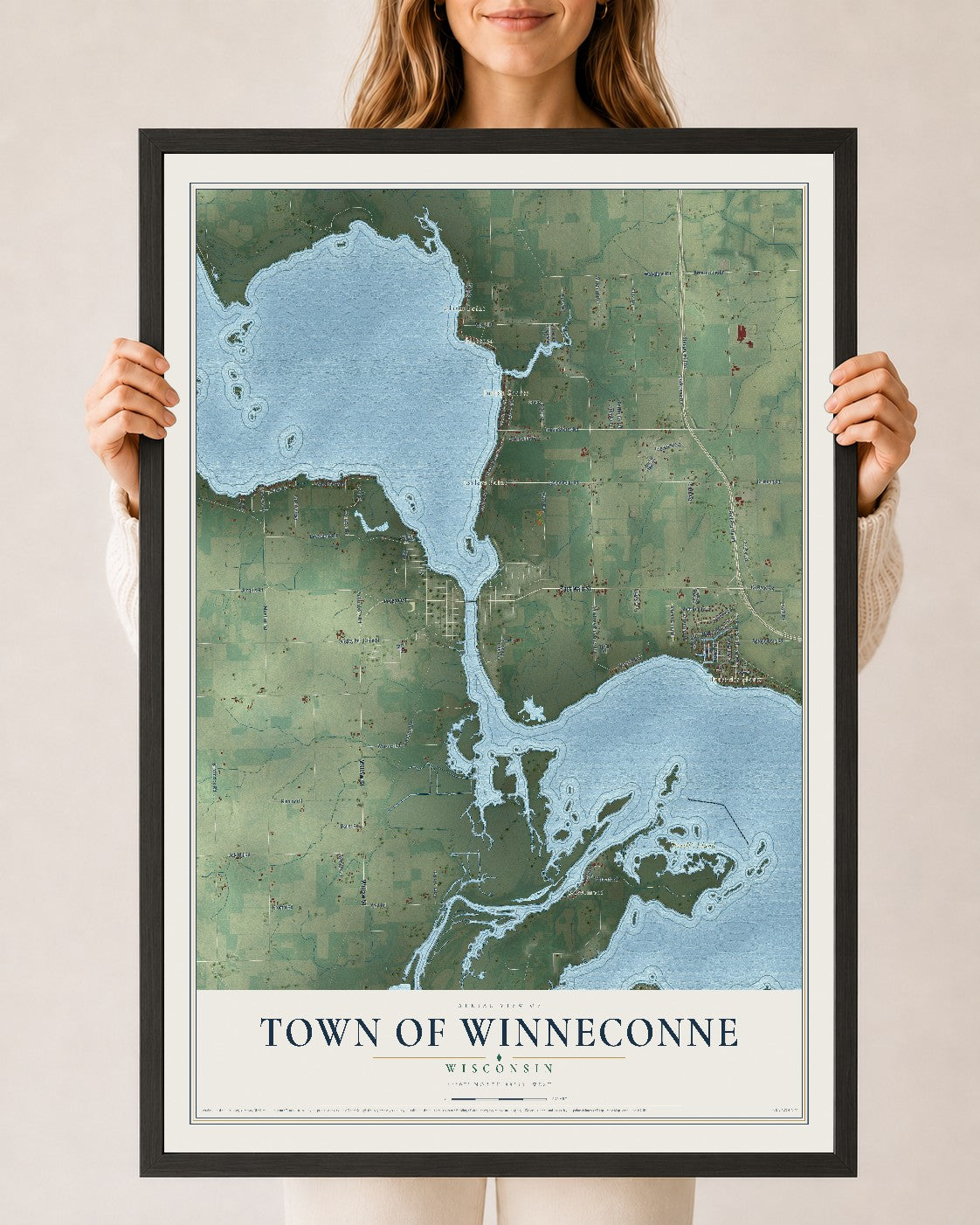 Map of the Town of Winneconne, Wisconsin, 24 x 36 inch print in a black wood frame
