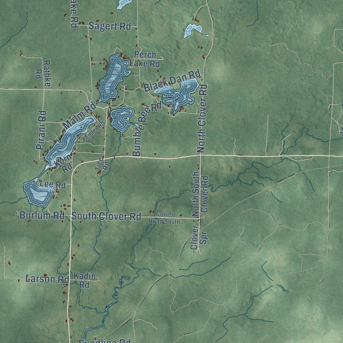 Second close-up of the map of the Town of Winter, Wisconsin print showing more streets and buildings