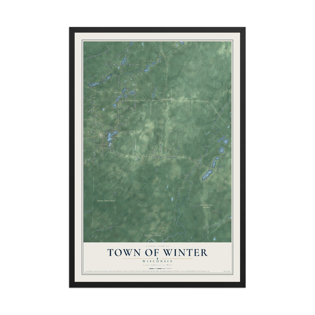 Map of the Town of Winter, Wisconsin, 12 x 18 inch print in a black wood frame