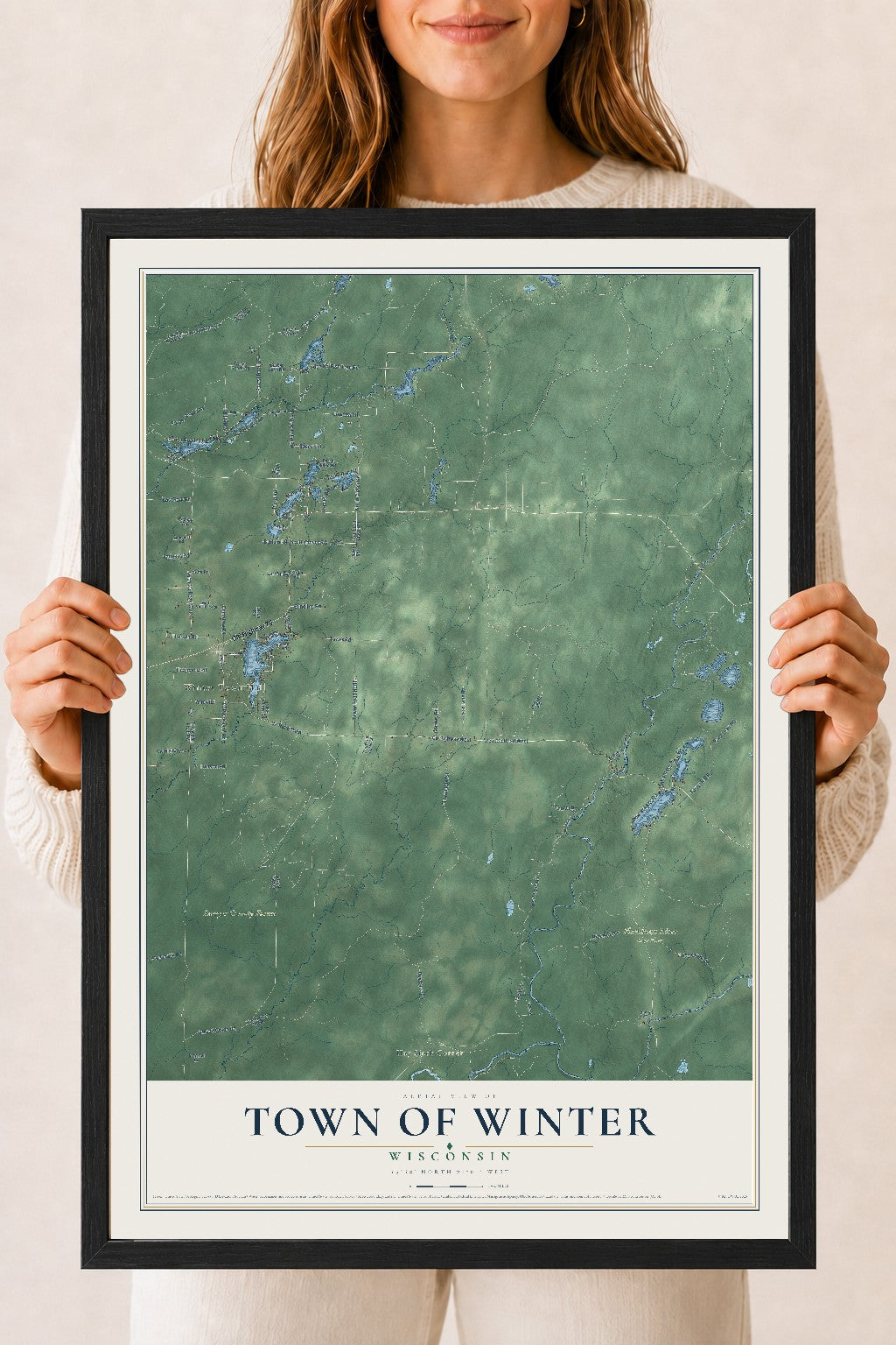 Map of the Town of Winter, Wisconsin, 18 x 24 inch print in a black wood frame