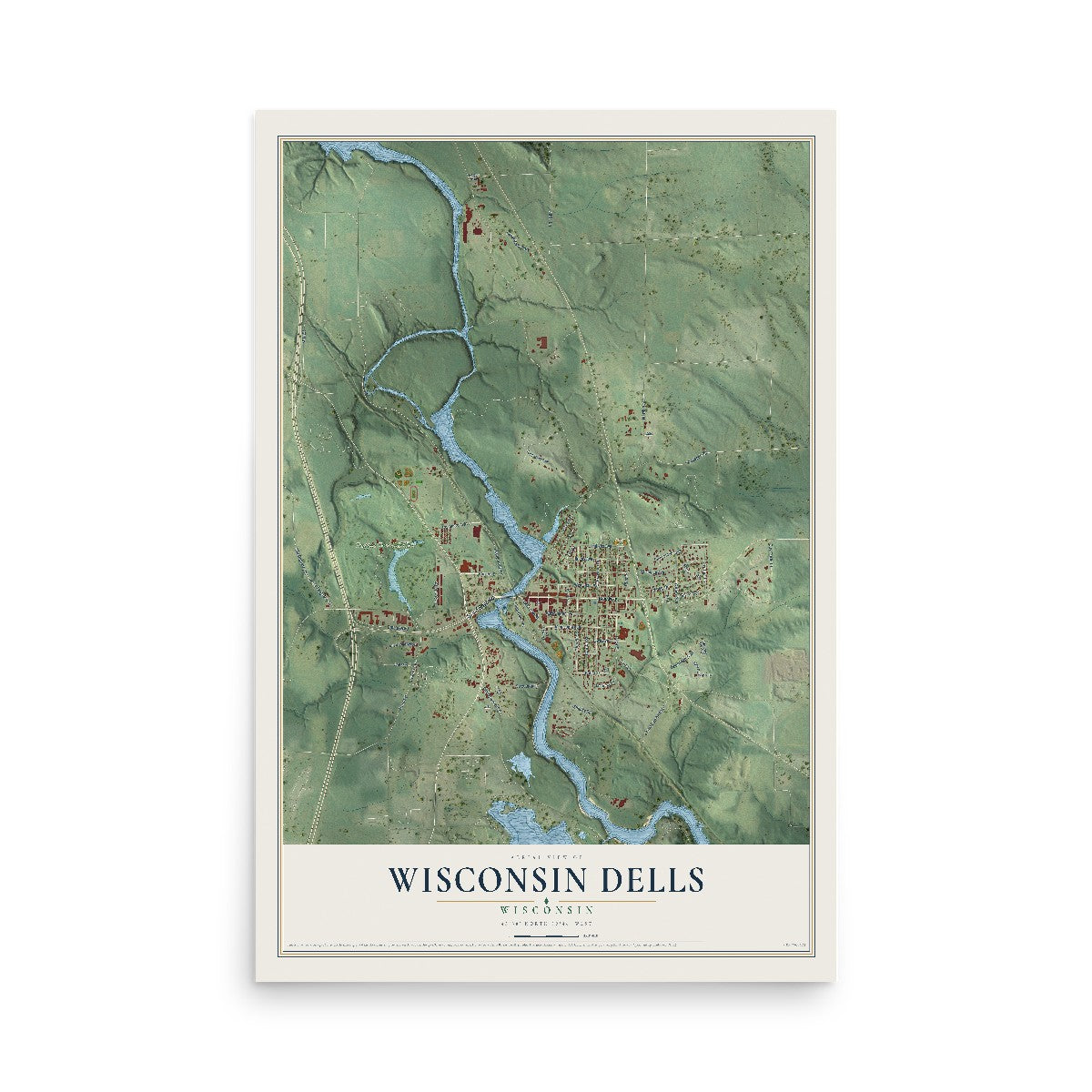 Map of Wisconsin Dells, Wisconsin, 12 x 18 inch unframed archival matte print