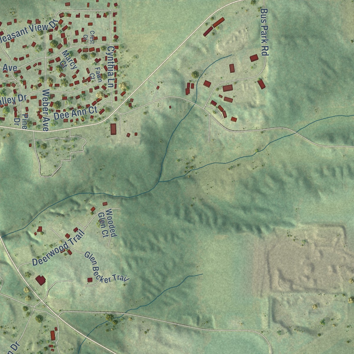 Second close-up of the map of Wisconsin Dells, Wisconsin print showing more streets and buildings