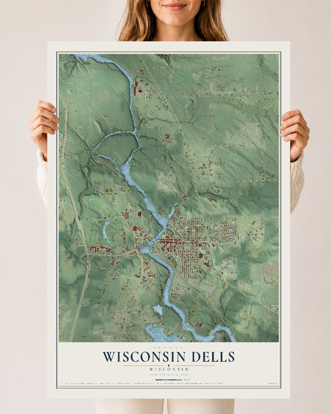 Map of Wisconsin Dells, Wisconsin, 24 x 36 inch unframed archival matte print