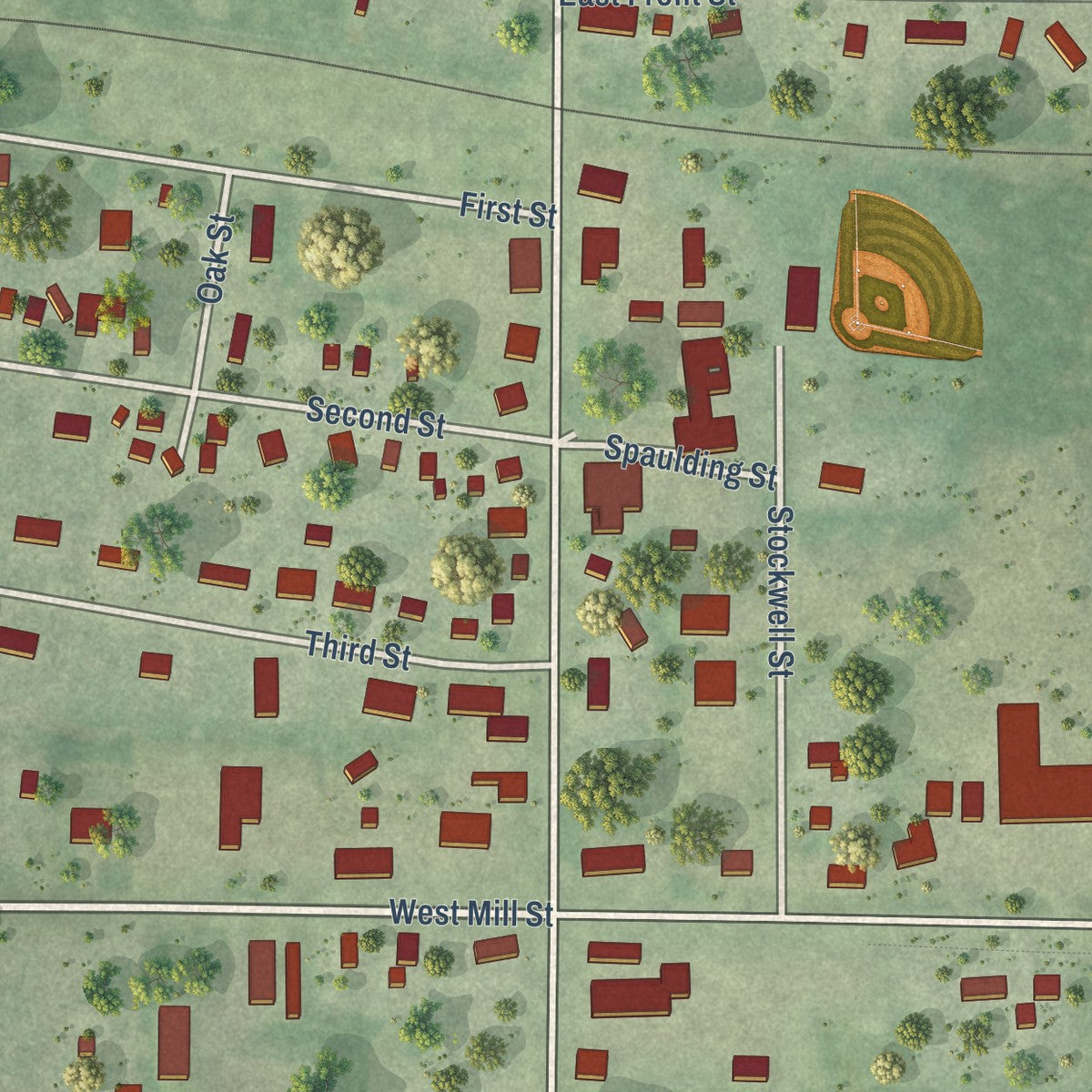 Close-up of the map of Withee, Wisconsin print showing street and building detail