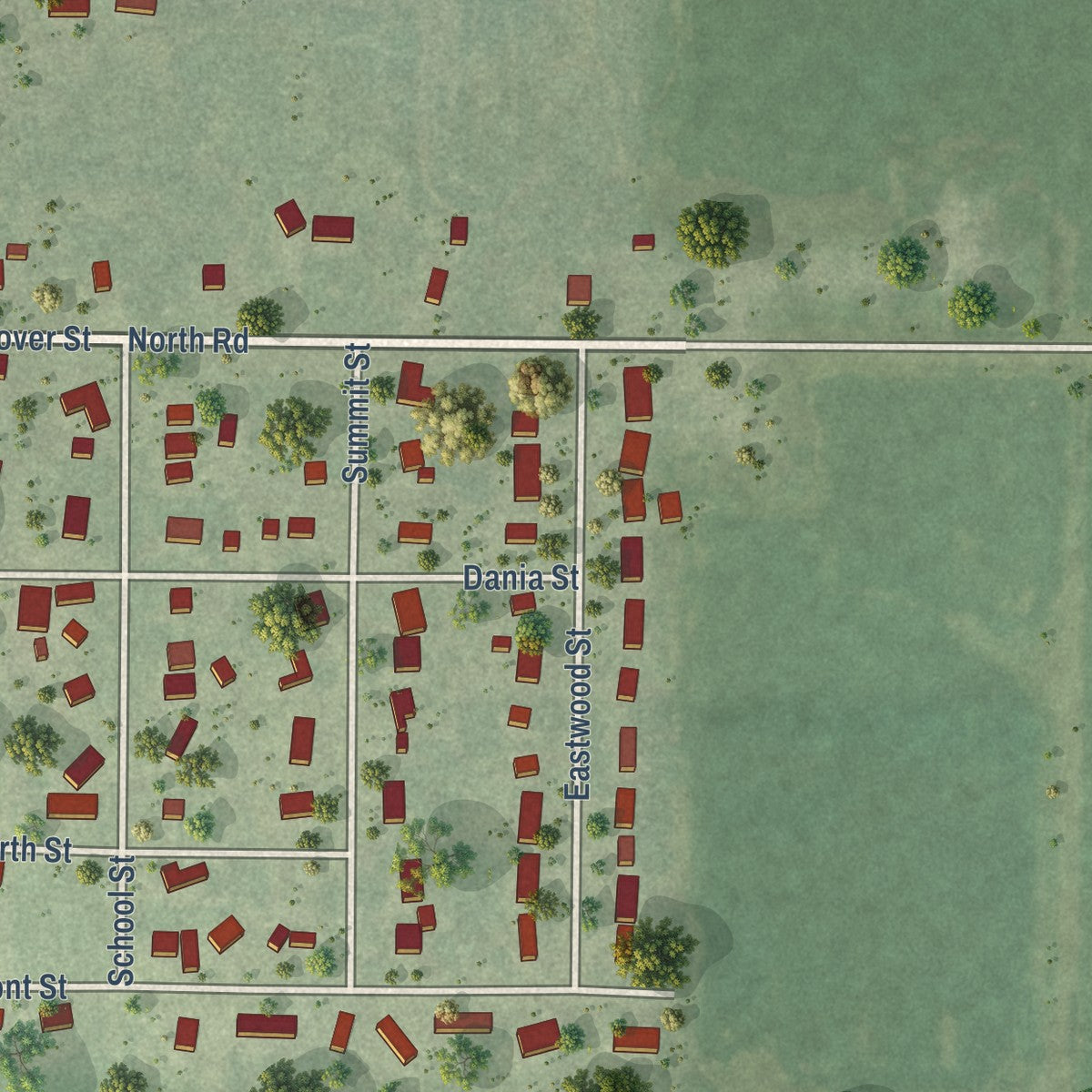 Second close-up of the map of Withee, Wisconsin print showing more streets and buildings
