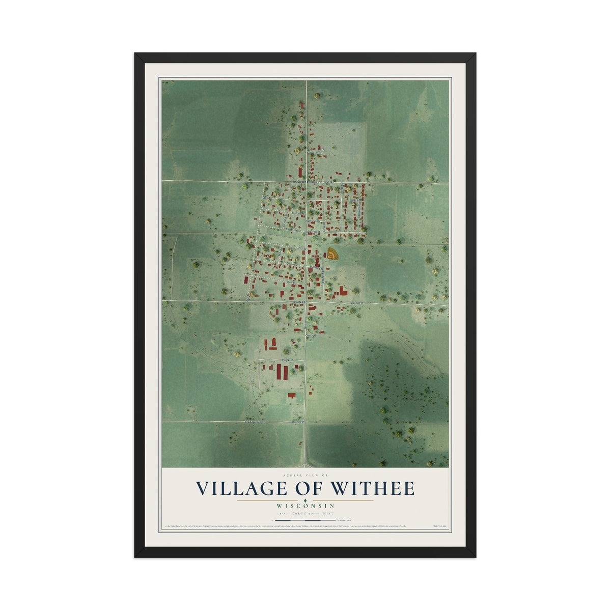 Map of Withee, Wisconsin, 12 x 18 inch print in a black wood frame