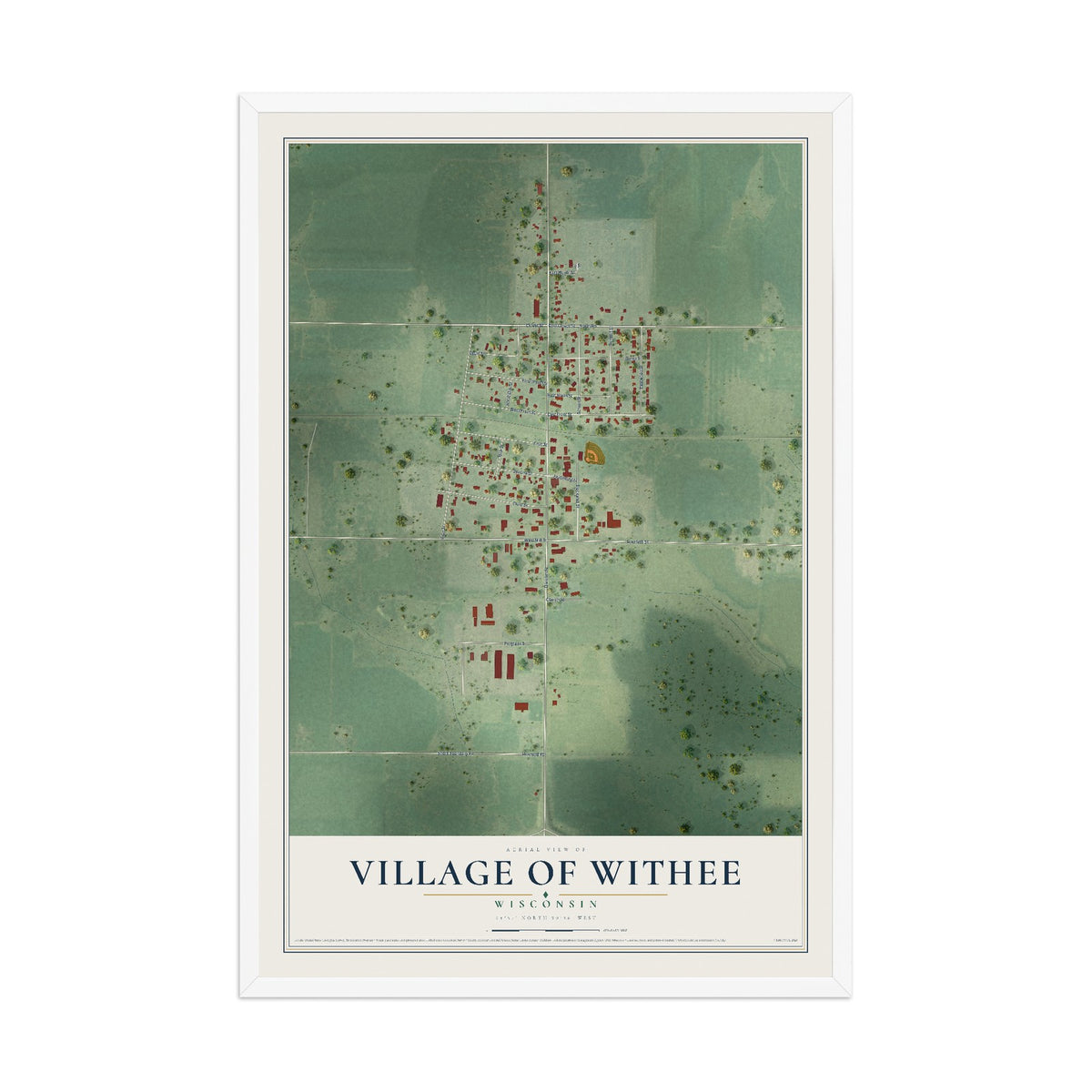 Map of Withee, Wisconsin, 12 x 18 inch print in a white wood frame