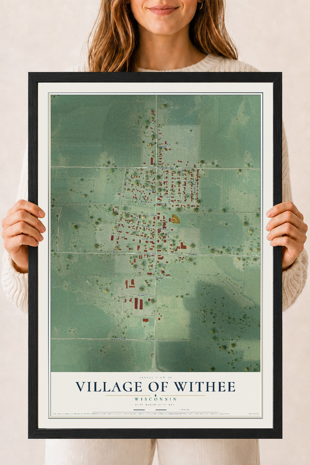 Map of Withee, Wisconsin, 18 x 24 inch print in a black wood frame
