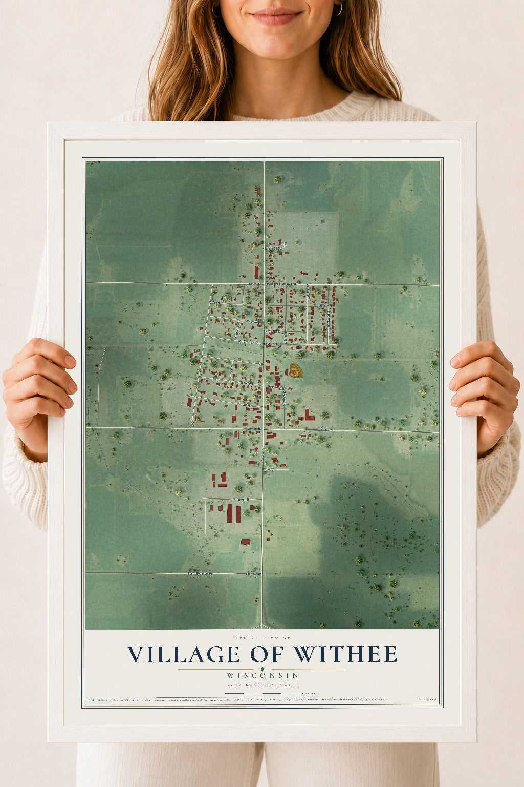 Map of Withee, Wisconsin, 18 x 24 inch print in a white wood frame