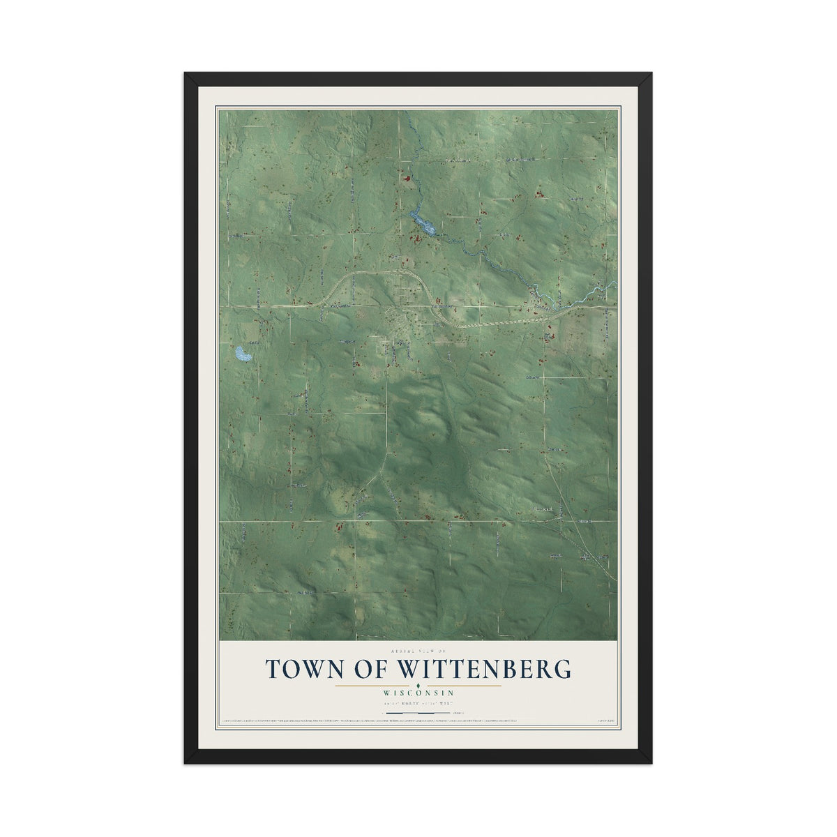 Map of the Town of Wittenberg, Wisconsin, 12 x 18 inch print in a black wood frame