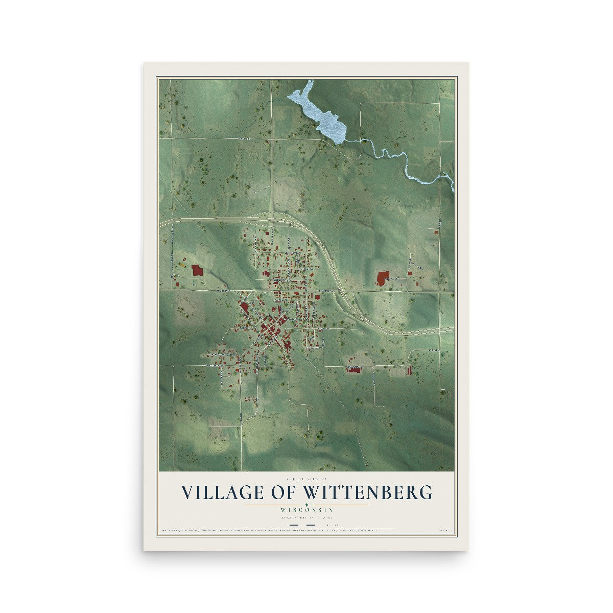 Map of Wittenberg, Wisconsin, 12 x 18 inch unframed archival matte print