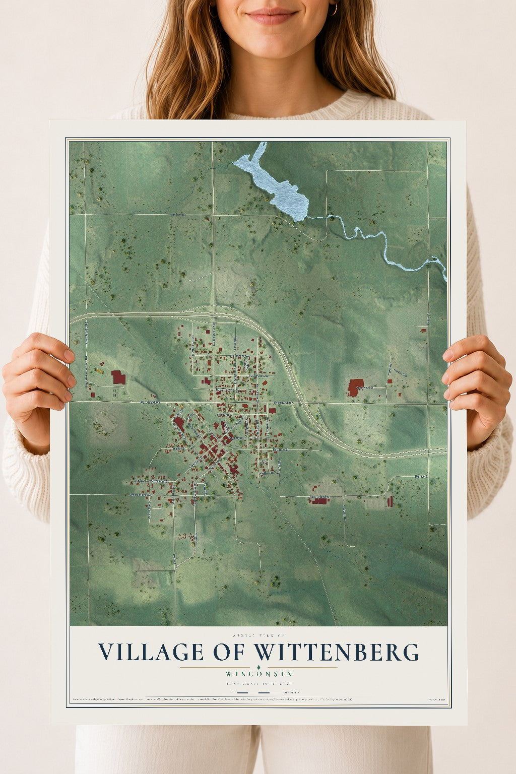 Map of Wittenberg, Wisconsin, 18 x 24 inch unframed archival matte print