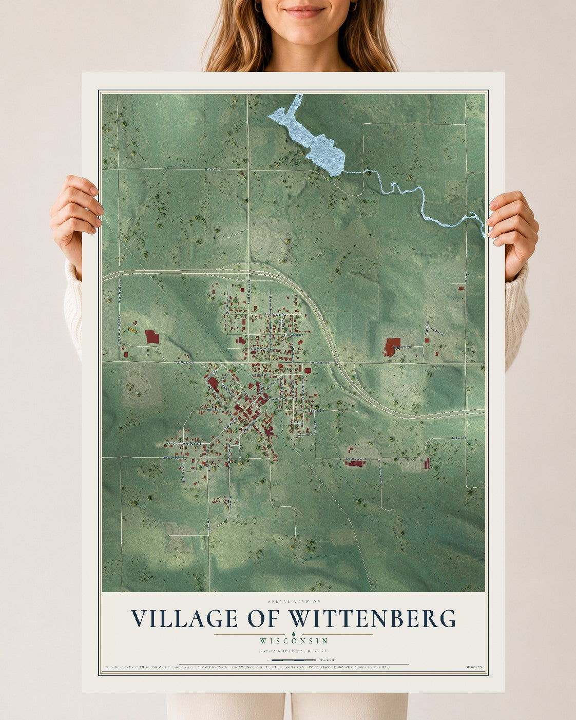 Map of Wittenberg, Wisconsin, 24 x 36 inch unframed archival matte print