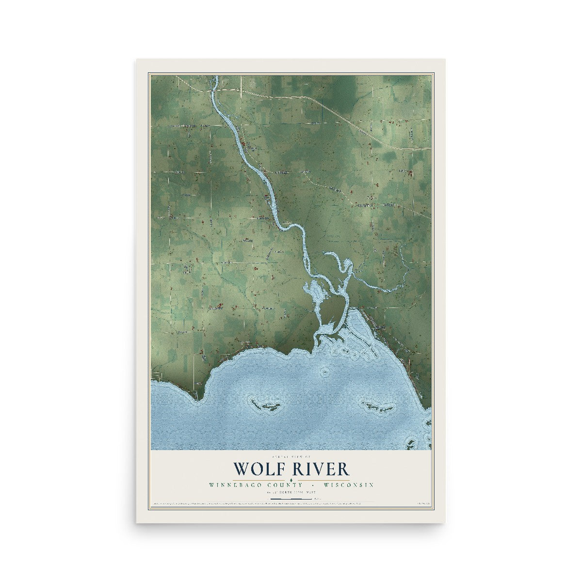 Map of Wolf River, Winnebago County, Wisconsin, 12 x 18 inch unframed archival matte print