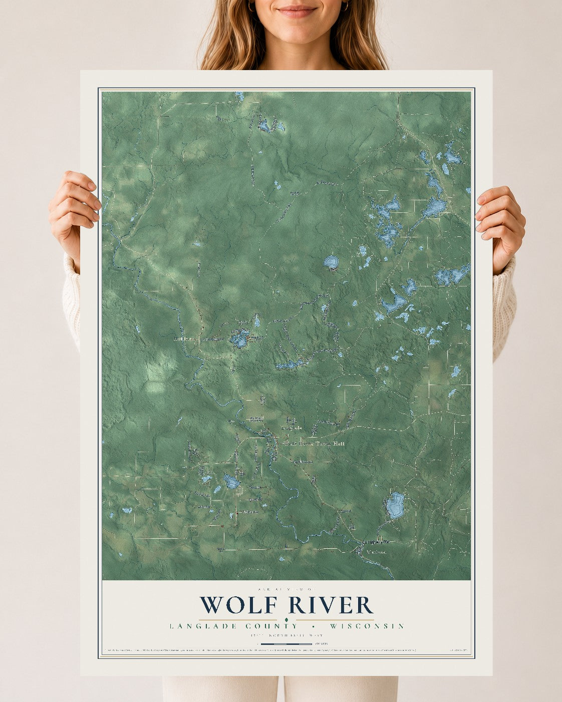 Map of Wolf River, Langlade County, Wisconsin, 24 x 36 inch unframed archival matte print