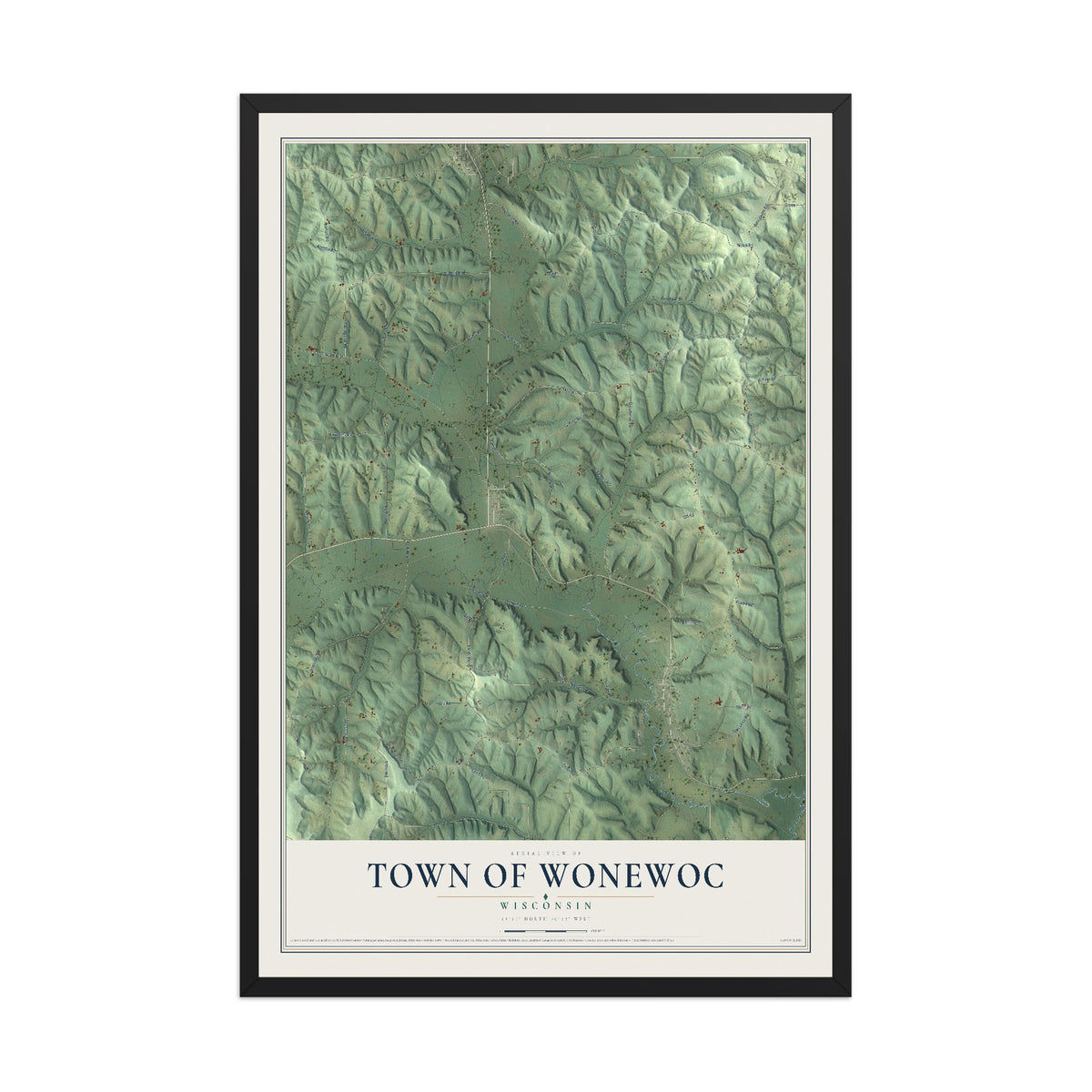 Map of the Town of Wonewoc, Wisconsin, 12 x 18 inch print in a black wood frame