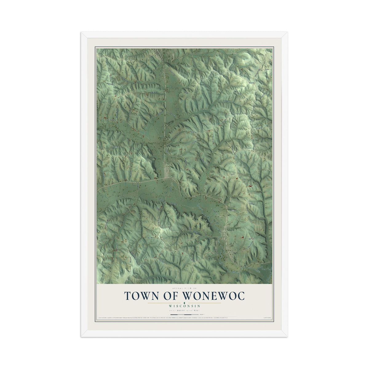 Map of the Town of Wonewoc, Wisconsin, 12 x 18 inch print in a white wood frame