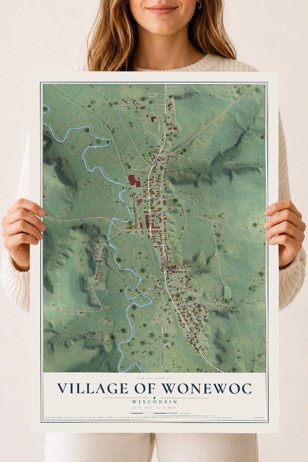 Map of Wonewoc, Wisconsin, 18 x 24 inch unframed archival matte print
