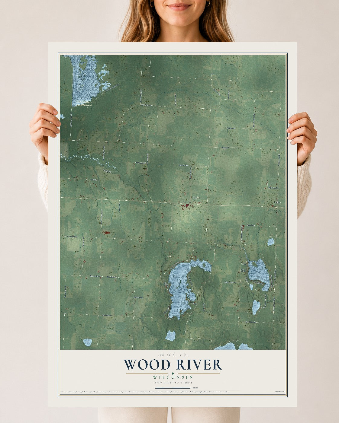 Map of Wood River, Wisconsin, 24 x 36 inch unframed archival matte print
