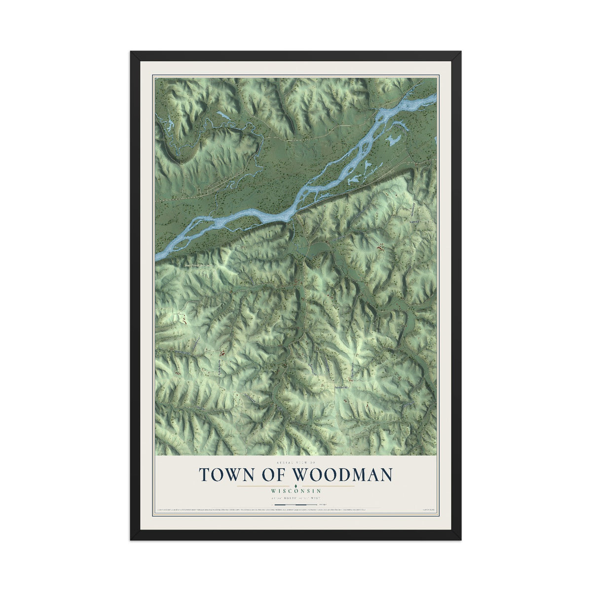 Map of the Town of Woodman, Wisconsin, 12 x 18 inch print in a black wood frame