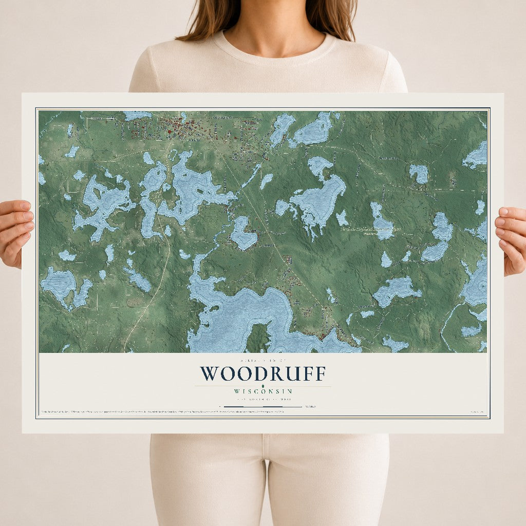 Map of Woodruff, Wisconsin, 18 x 24 inch unframed archival matte print