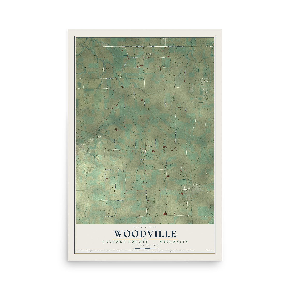 Map of Woodville, Calumet County, Wisconsin, 12 x 18 inch unframed archival matte print