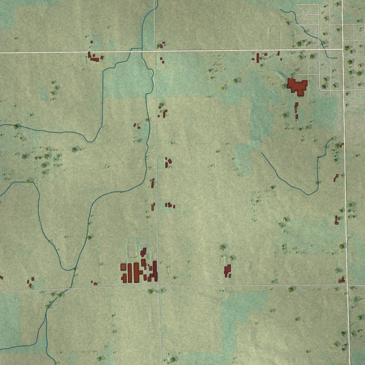 Second close-up of the map of Woodville, Calumet County, Wisconsin print showing more streets and buildings