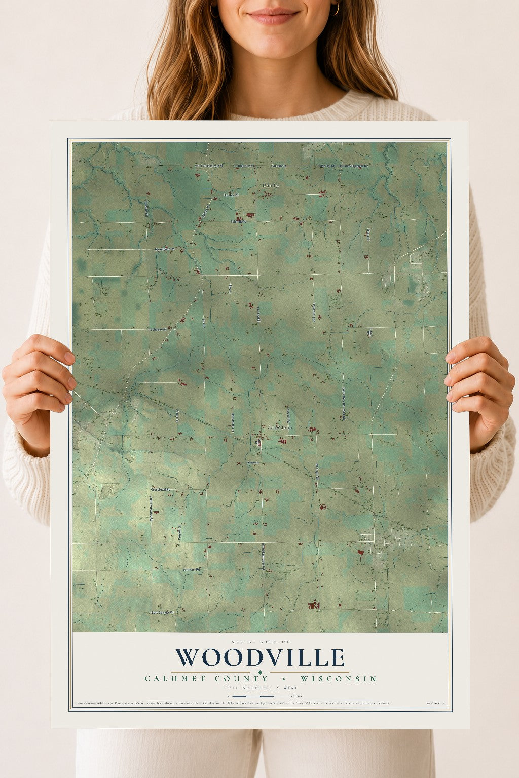 Map of Woodville, Calumet County, Wisconsin, 18 x 24 inch unframed archival matte print