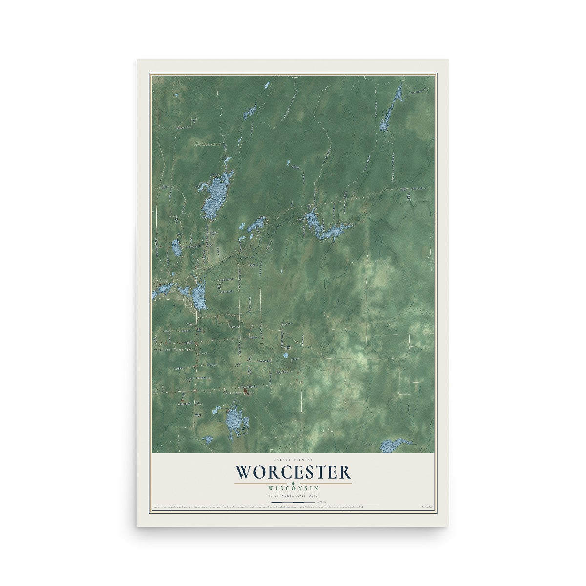 Map of Worcester, Wisconsin, 12 x 18 inch unframed archival matte print