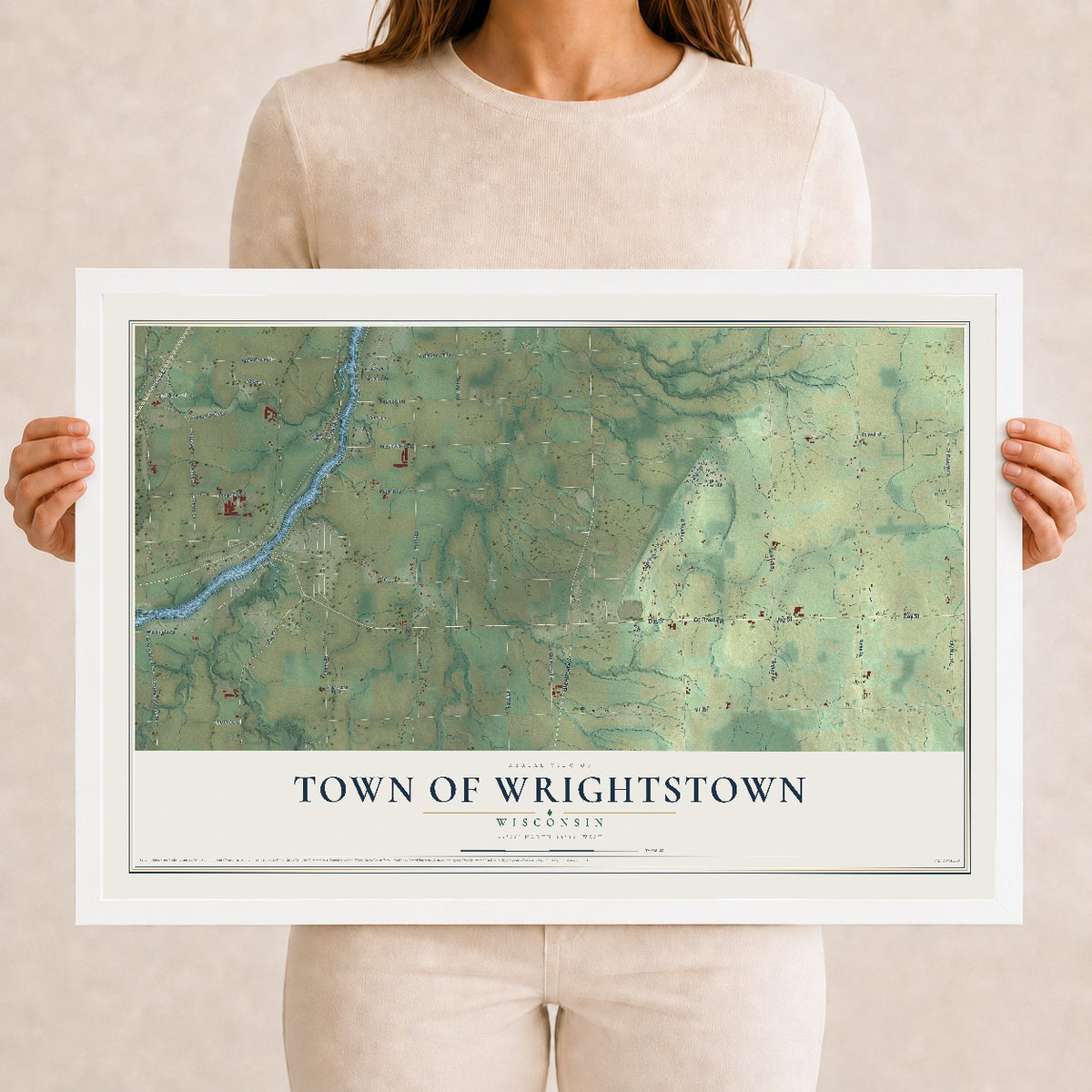 Map of the Town of Wrightstown, Wisconsin, 12 x 18 inch print in a white wood frame