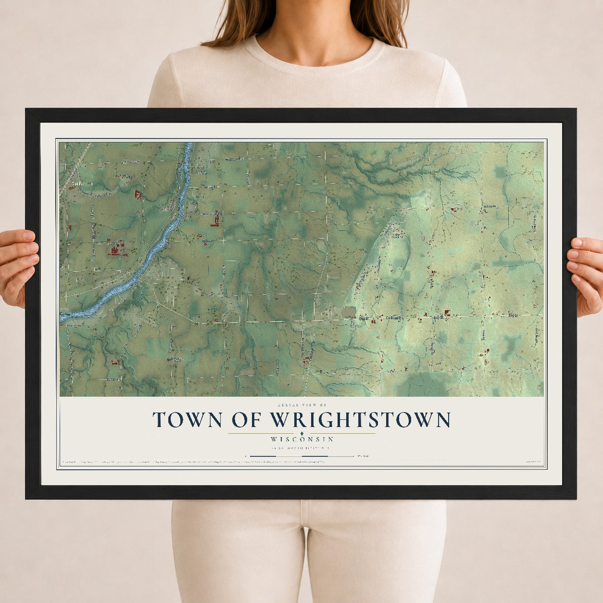 Map of the Town of Wrightstown, Wisconsin, 18 x 24 inch print in a black wood frame