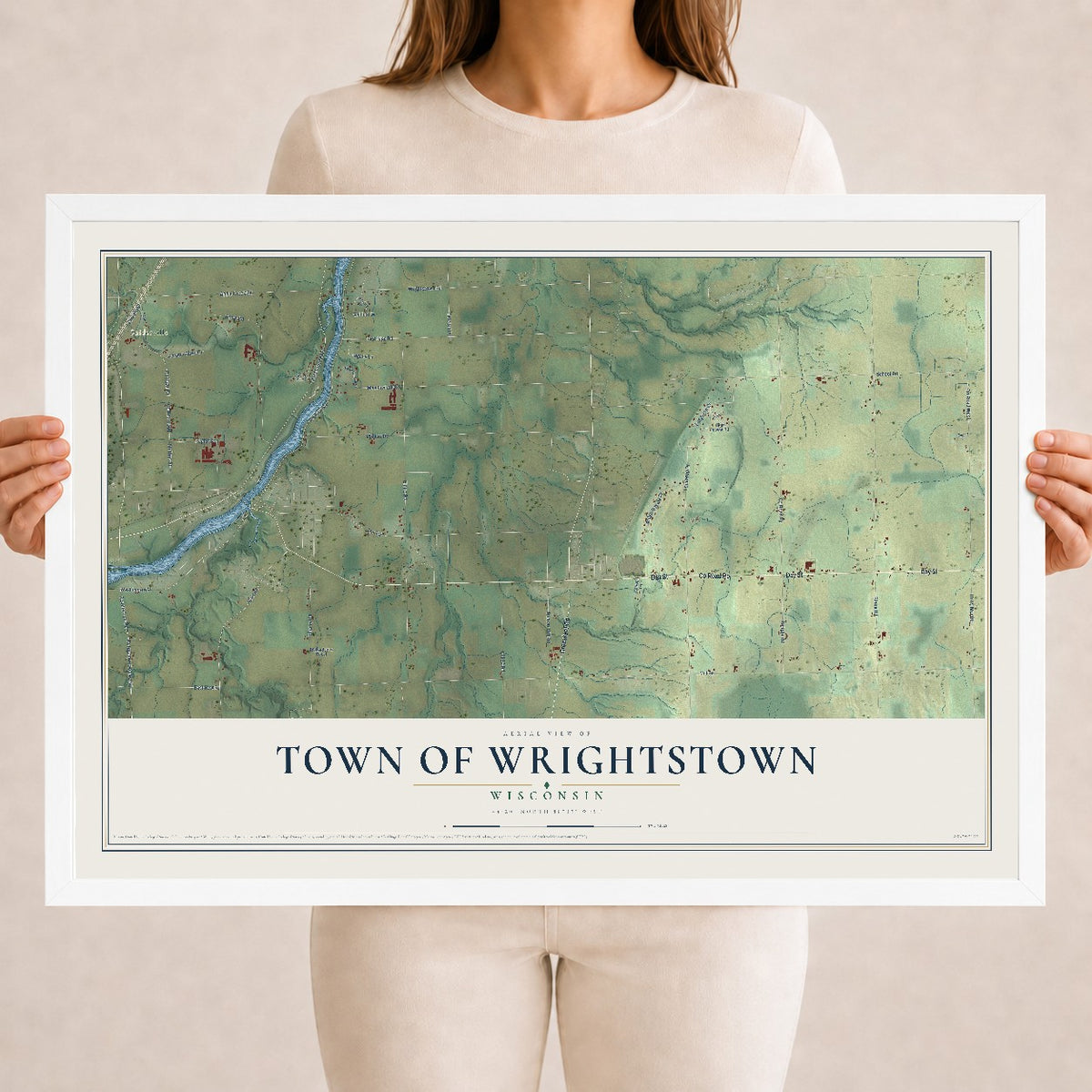 Map of the Town of Wrightstown, Wisconsin, 18 x 24 inch print in a white wood frame