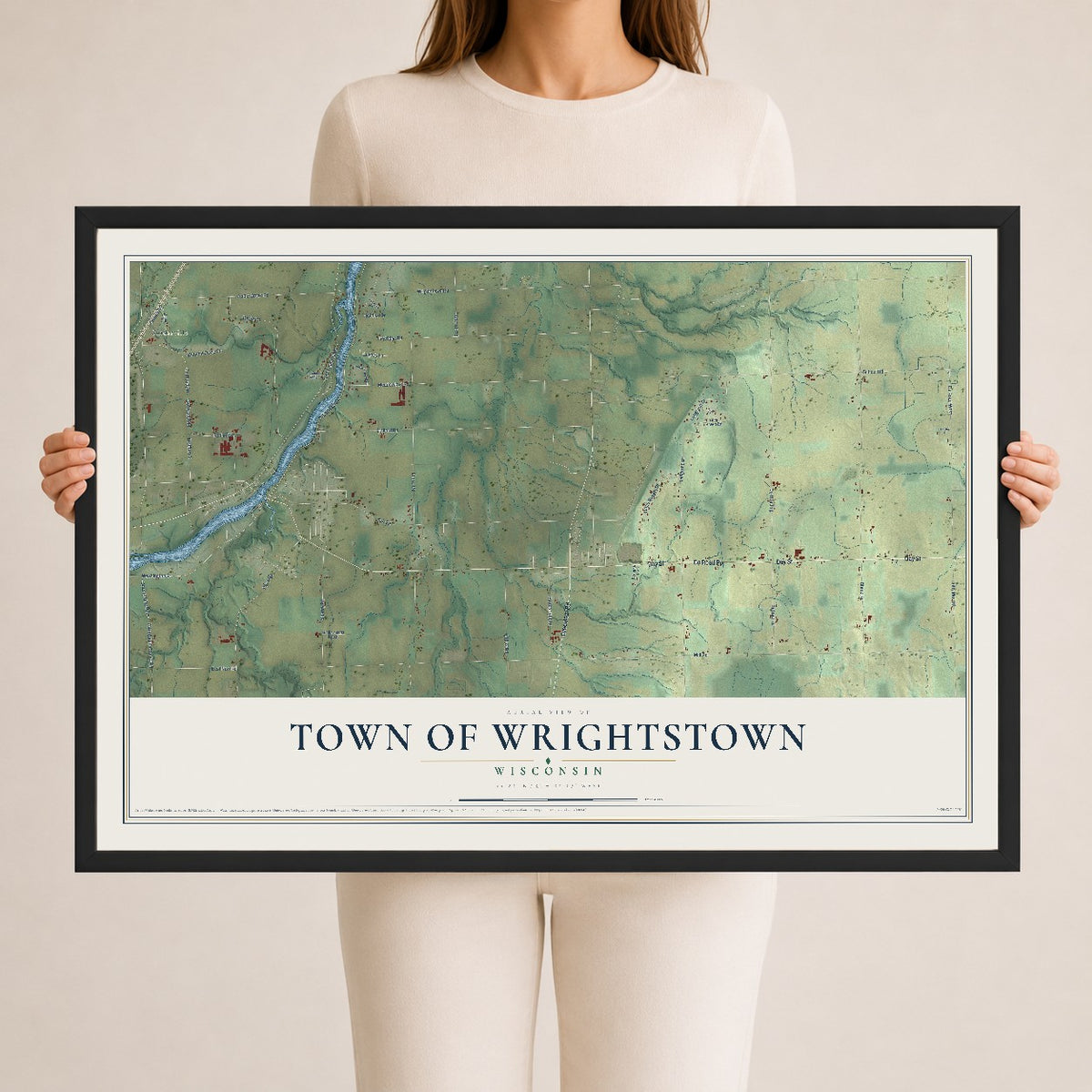 Map of the Town of Wrightstown, Wisconsin, 24 x 36 inch print in a black wood frame