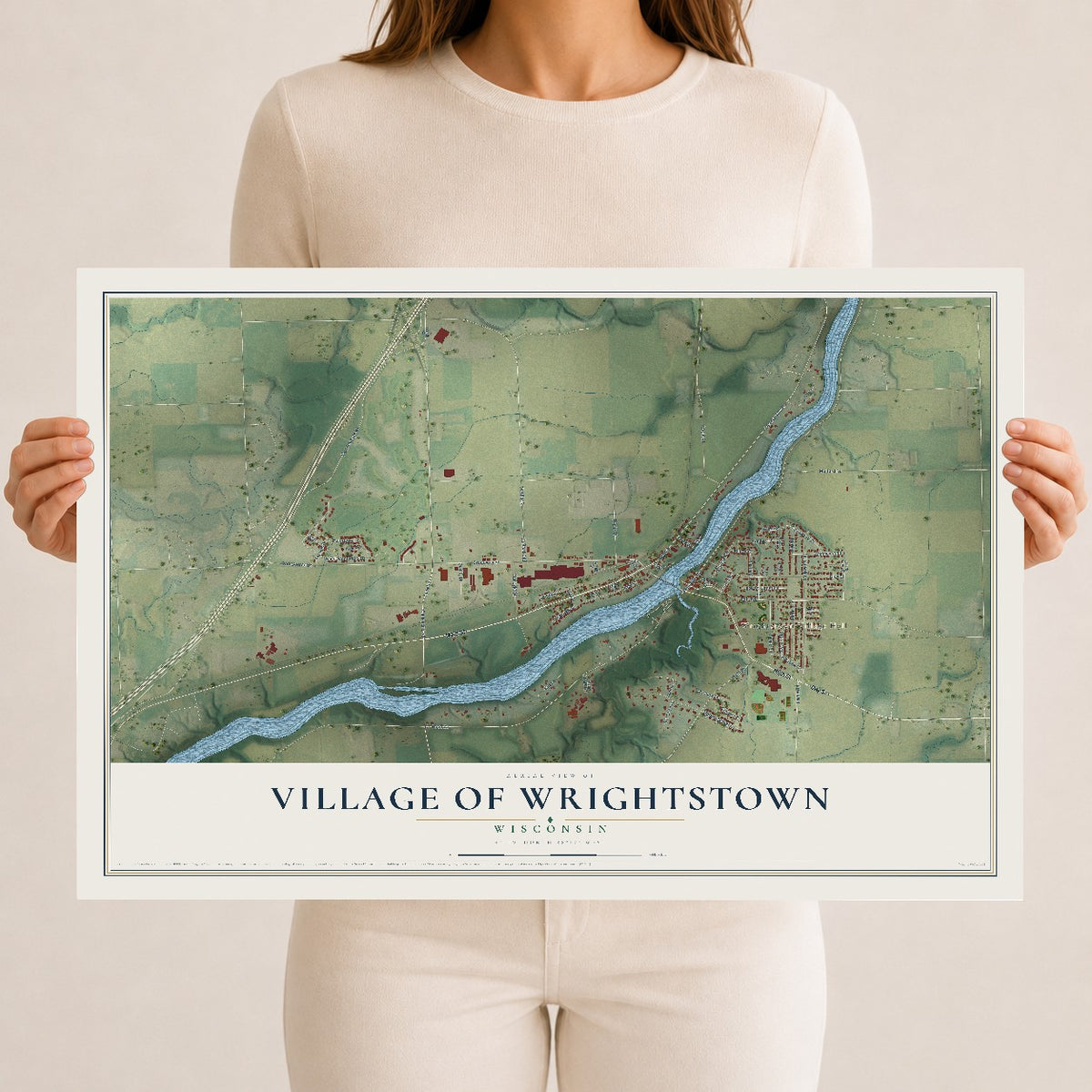 Map of Wrightstown, Wisconsin, 12 x 18 inch unframed archival matte print