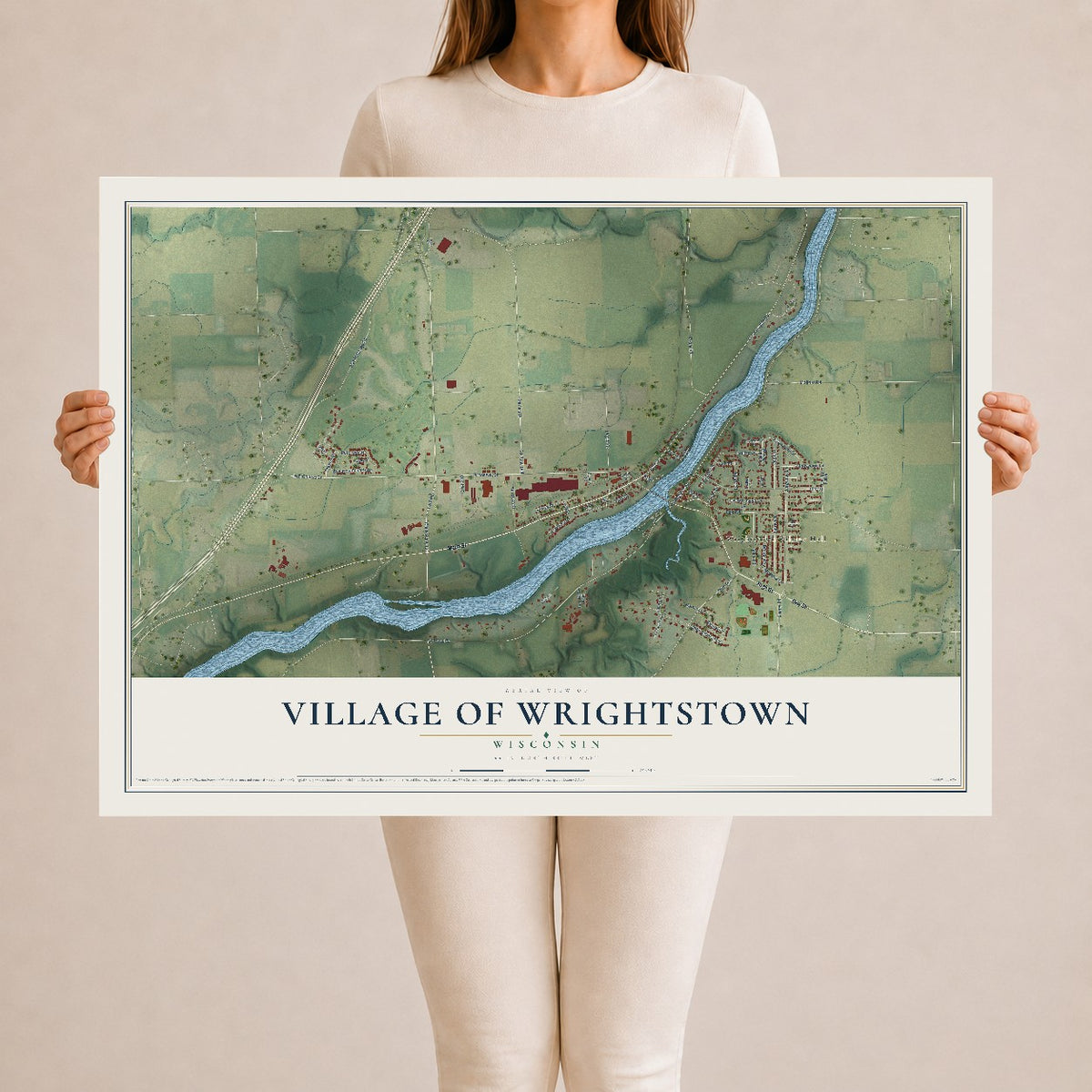 Map of Wrightstown, Wisconsin, 24 x 36 inch unframed archival matte print