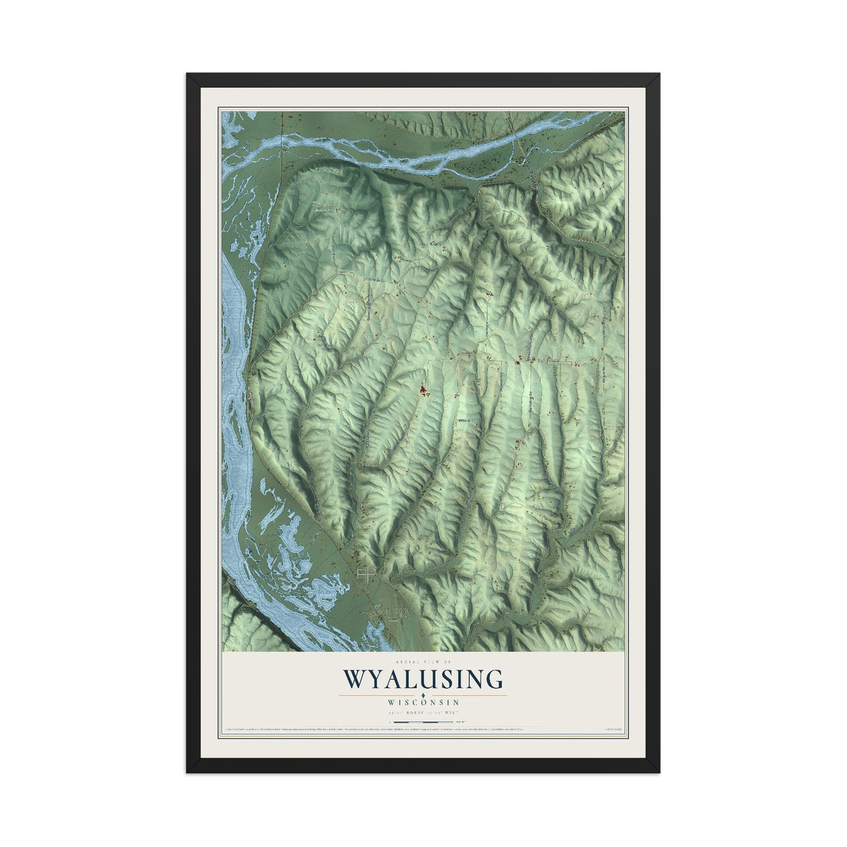 Map of Wyalusing, Wisconsin, 12 x 18 inch print in a black wood frame
