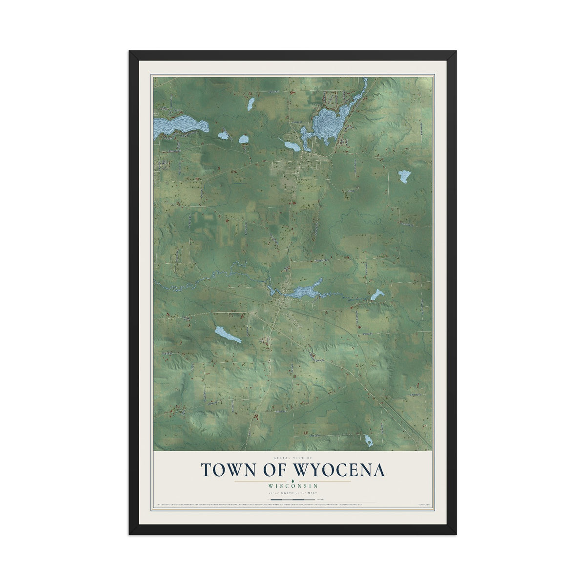 Map of the Town of Wyocena, Wisconsin, 12 x 18 inch print in a black wood frame