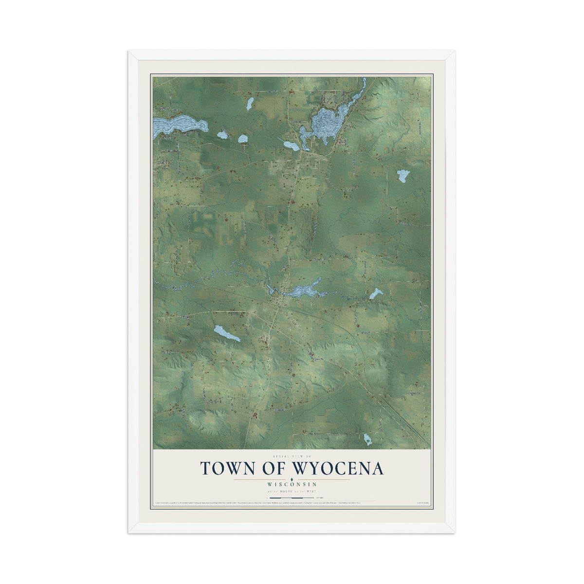 Map of the Town of Wyocena, Wisconsin, 12 x 18 inch print in a white wood frame
