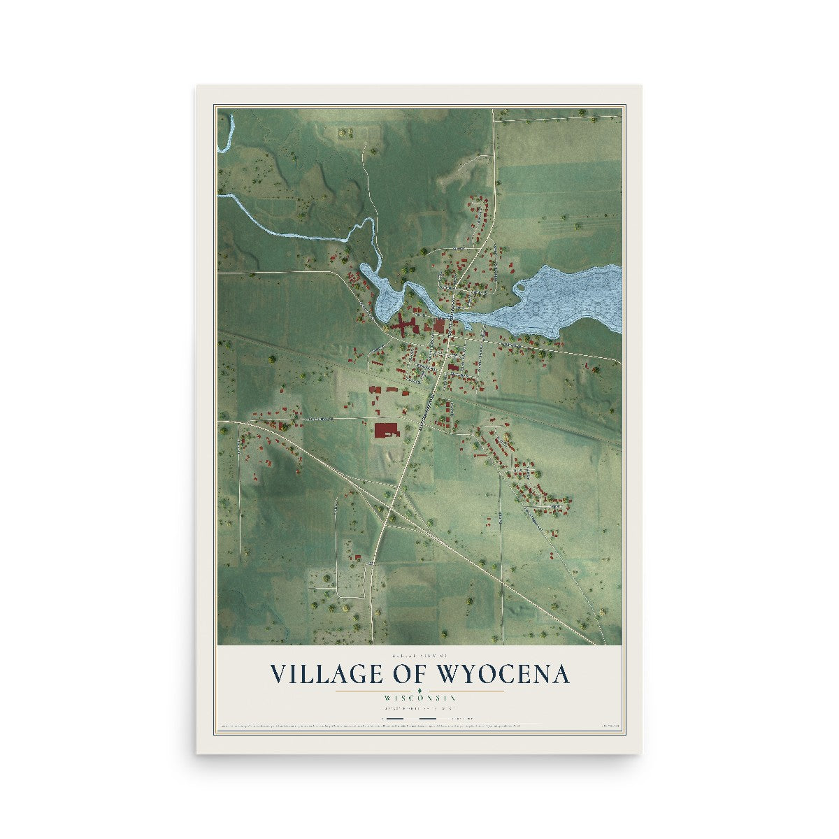 Map of Wyocena, Wisconsin, 12 x 18 inch unframed archival matte print