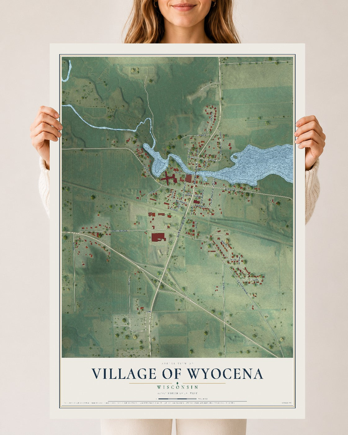 Map of Wyocena, Wisconsin, 24 x 36 inch unframed archival matte print