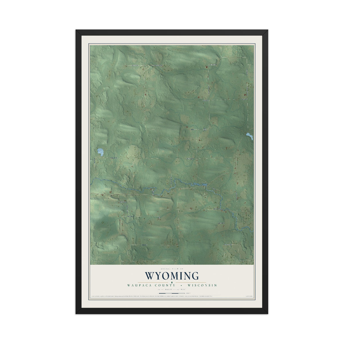 Map of Wyoming, Waupaca County, Wisconsin, 12 x 18 inch print in a black wood frame