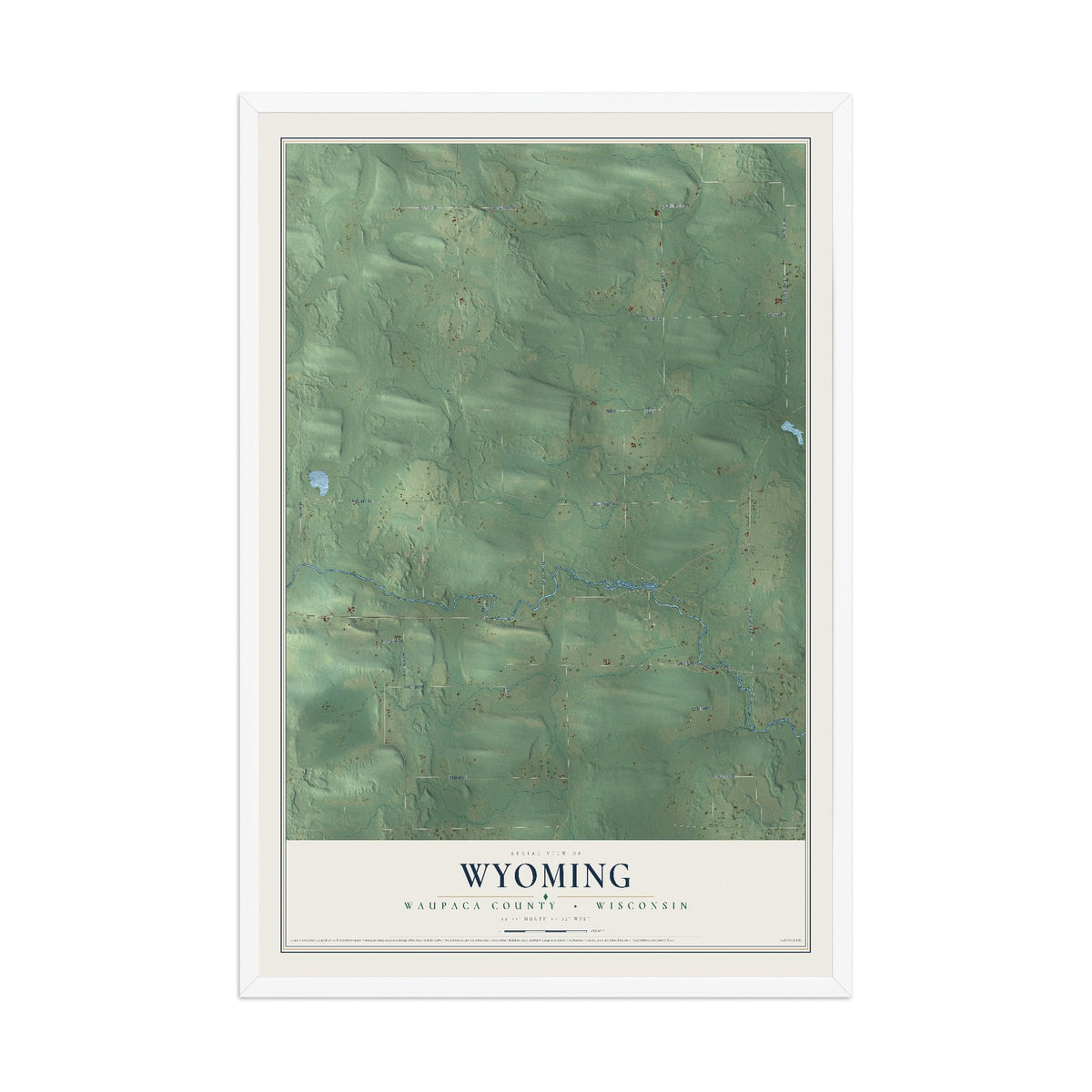 Map of Wyoming, Waupaca County, Wisconsin, 12 x 18 inch print in a white wood frame