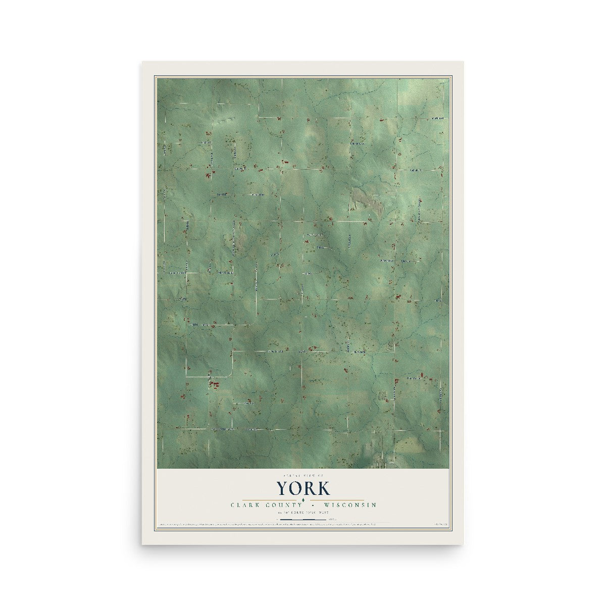 Map of York, Clark County, Wisconsin, 12 x 18 inch unframed archival matte print