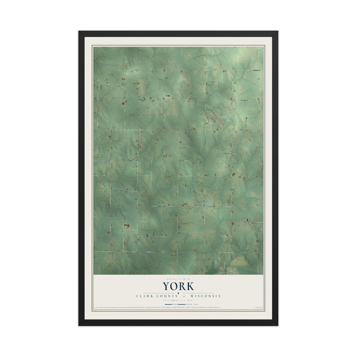 Map of York, Clark County, Wisconsin, 12 x 18 inch print in a black wood frame