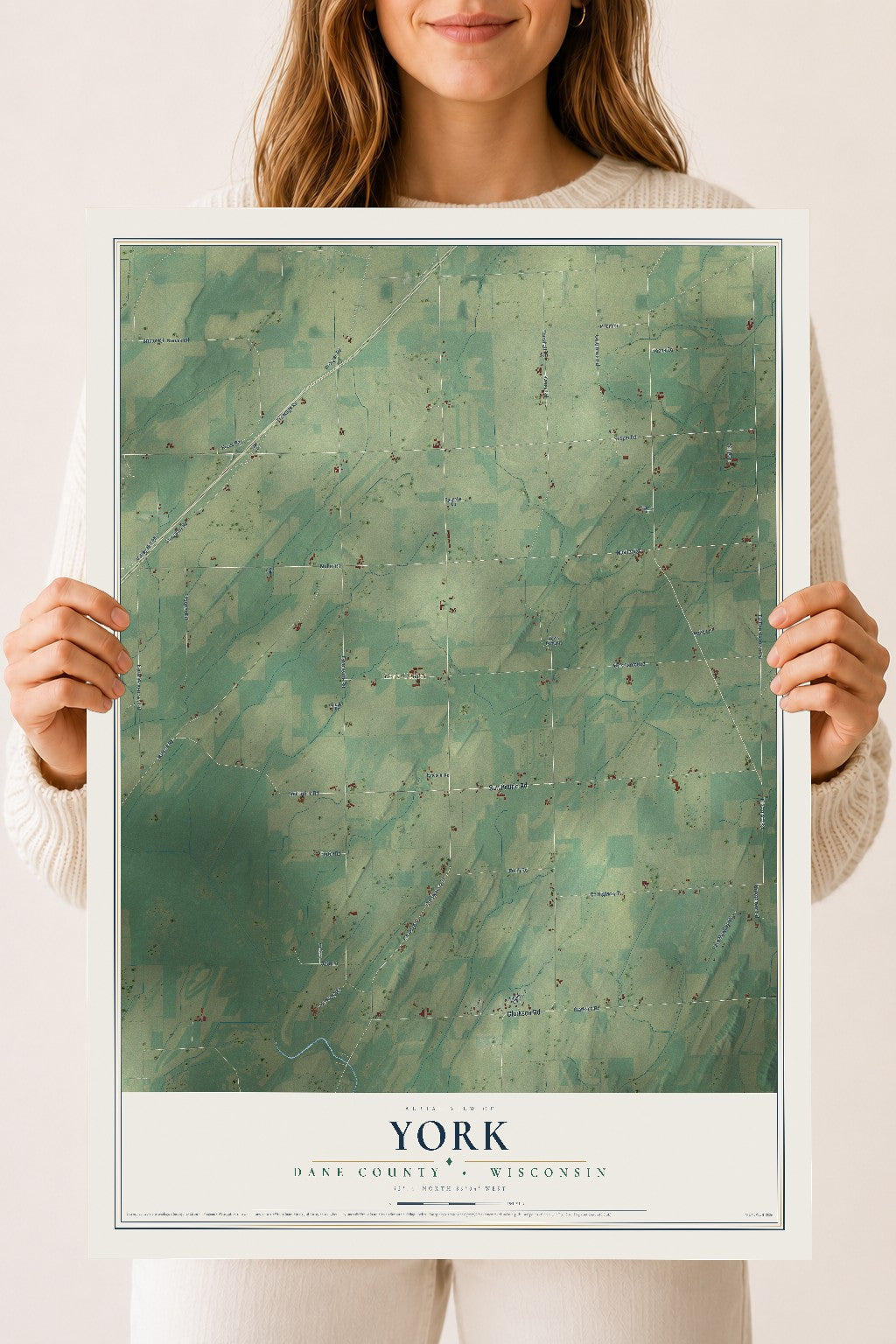 Map of York, Dane County, Wisconsin, 18 x 24 inch unframed archival matte print
