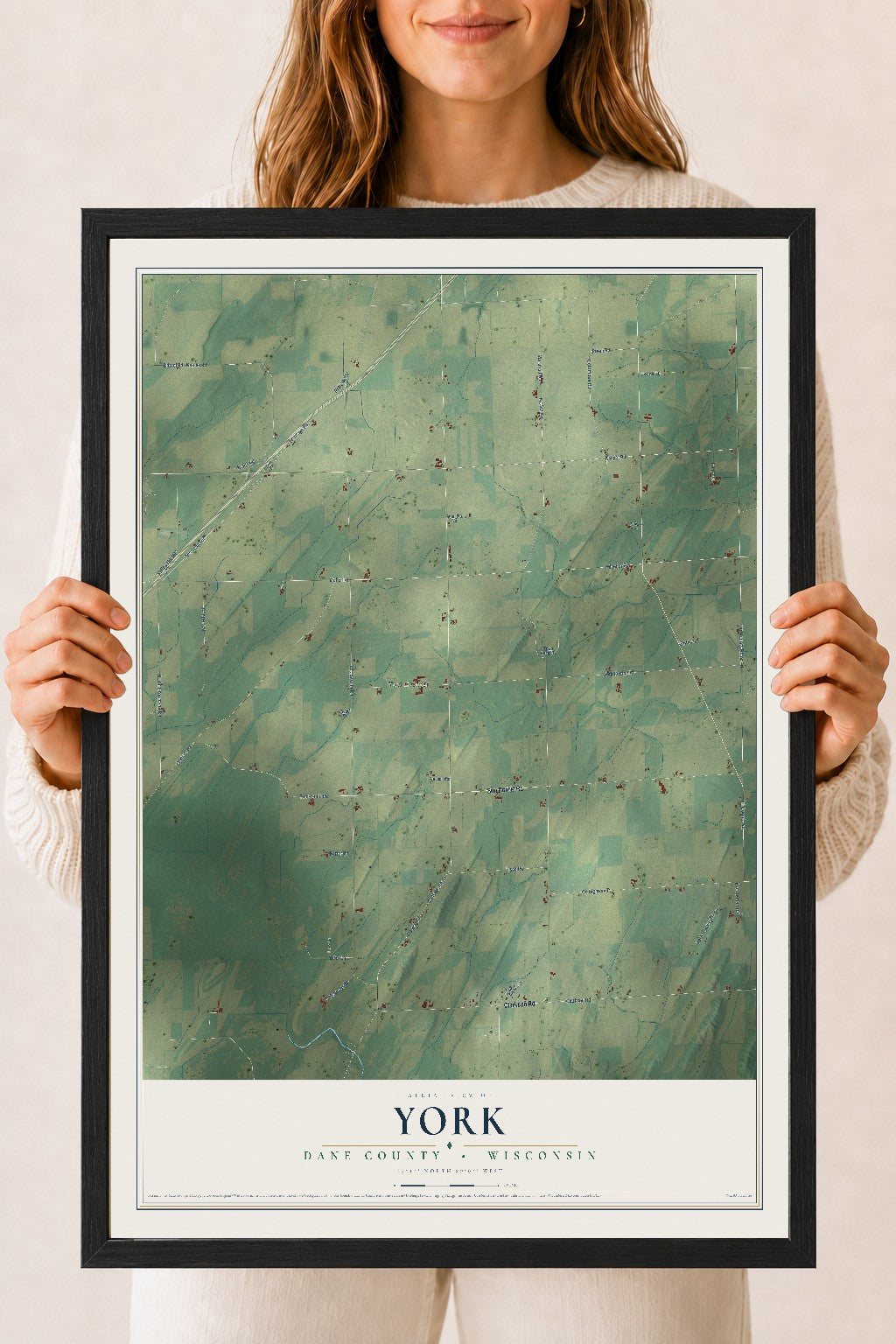 Map of York, Dane County, Wisconsin, 18 x 24 inch print in a black wood frame