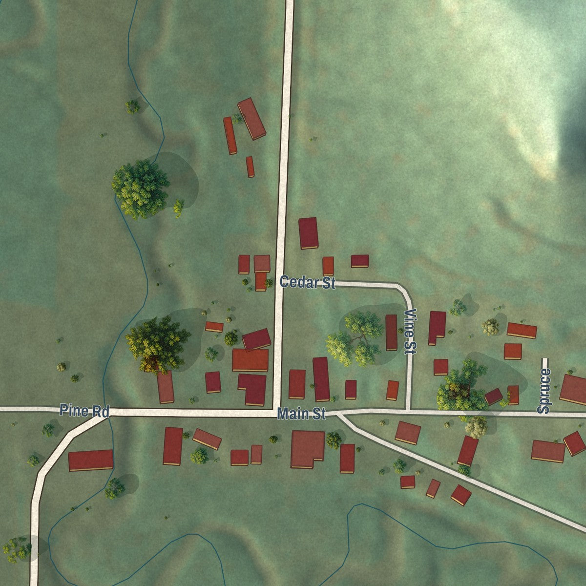 Close-up of the map of Yuba, Wisconsin print showing street and building detail